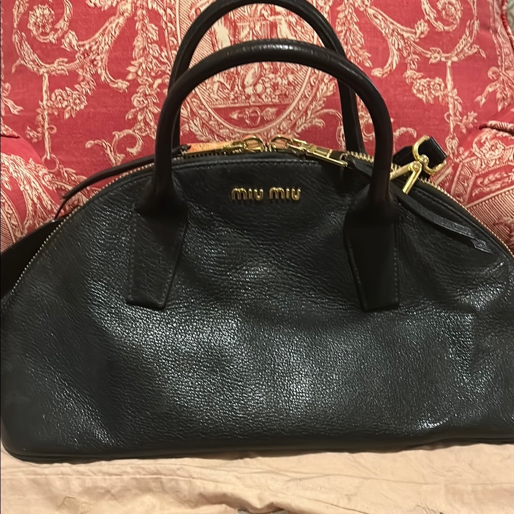 Miu Miu Black Leather Dome Handbag